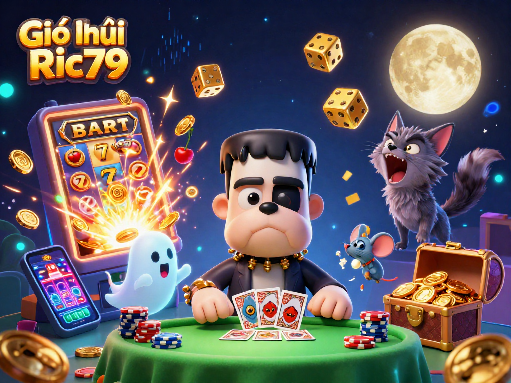 Engage with Giới thiệu Ric79 at a thrilling casino scene featuring whimsical characters and exciting gaming elements.