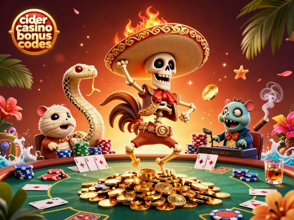 Celebrate big wins with cider casino bonus codes featuring vibrant 3D casino characters.
