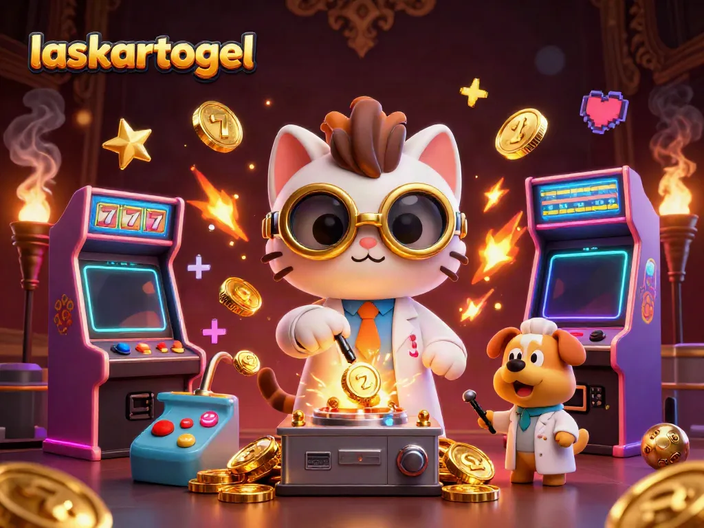 Experience an exciting casino adventure with laskartogel, showcasing colorful gaming machines and lively characters!