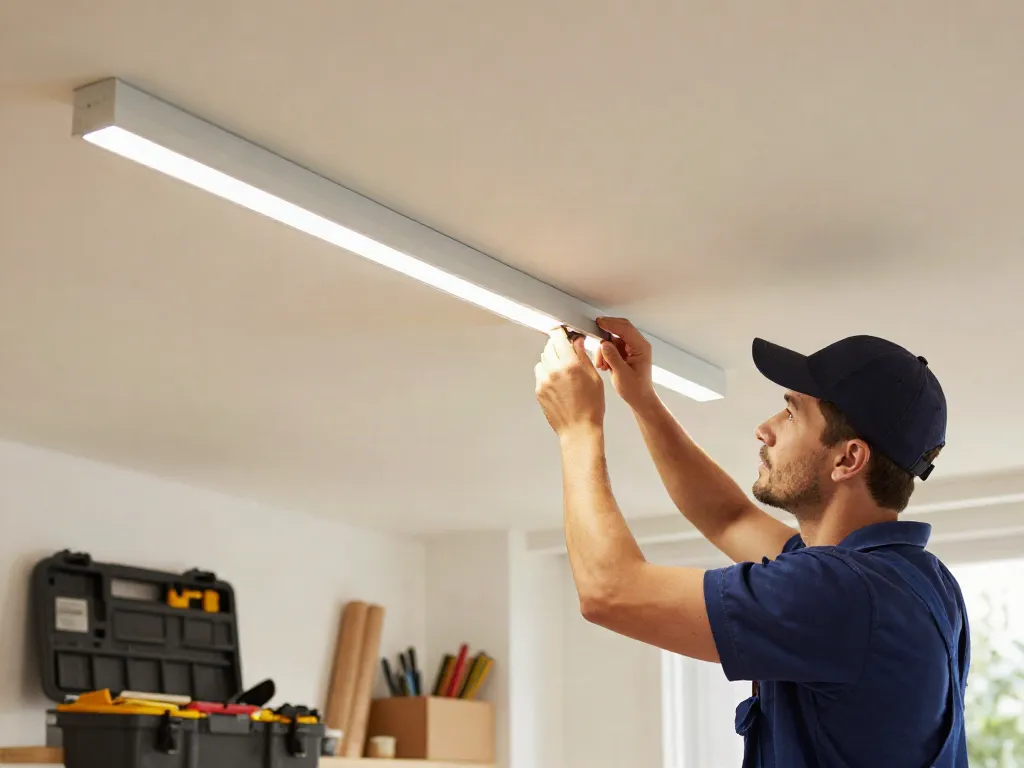 Instalare sistem sina magnetică LED de către un contractor profesionist local, oferind servicii de încredere.