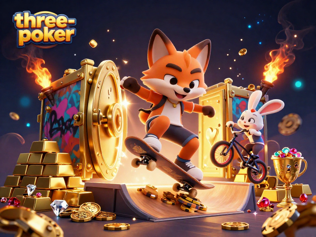 Engaging three-card-poker scene featuring animated characters and casino elements.