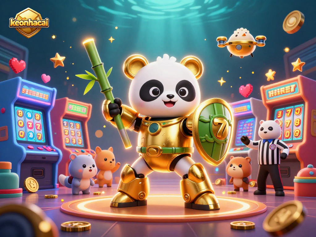 Play exciting keonhacai games with vibrant arcade action and characters in a dynamic casino scene
