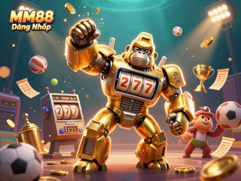 Engage in thrilling gameplay at MM88 Đăng Nhập, featuring a dynamic 3D casino scene.