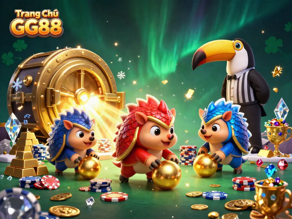 Experience the excitement of Trang Chủ GG88 as pangolins bowling through poker chips with a toucan referee.