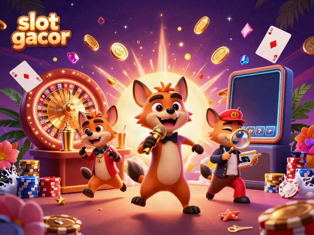 Experience the thrills of slot gacor with animated hyenas in a vibrant casino scene.