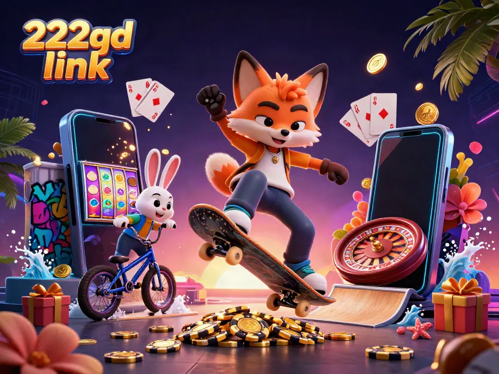 Experience thrilling gameplay with the 222bd link in vibrant casino-themed illustration featuring an energetic fox and rabbit.
