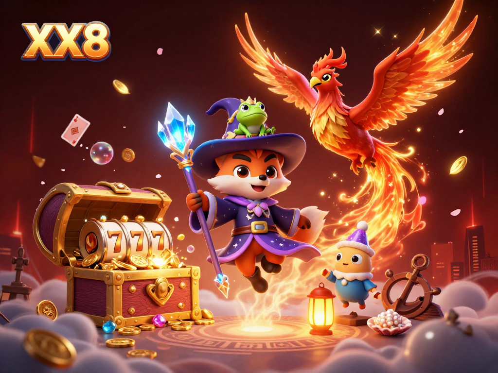Experience the magic of XX8 with a mystical wizard fox, phoenix, and captivating game elements!