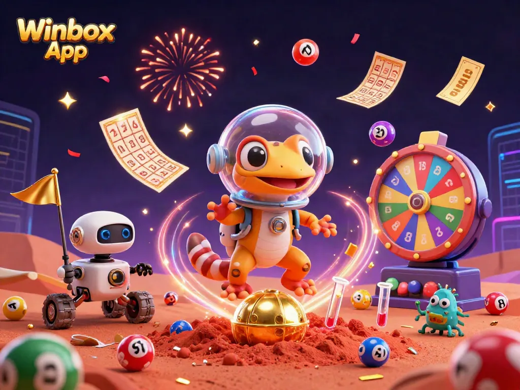 Play and win with the featured Winbox App in a vibrant cosmic casino scene