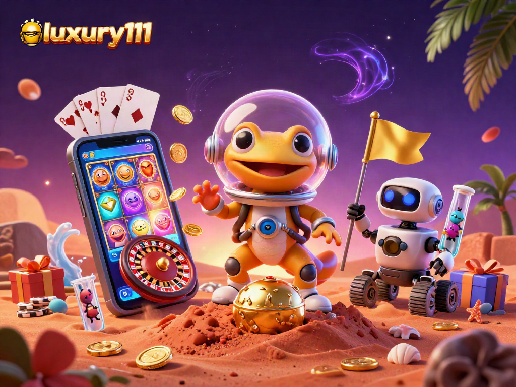 Experience luxury111 in an engaging casino adventure with a Martian gecko discovering treasures.