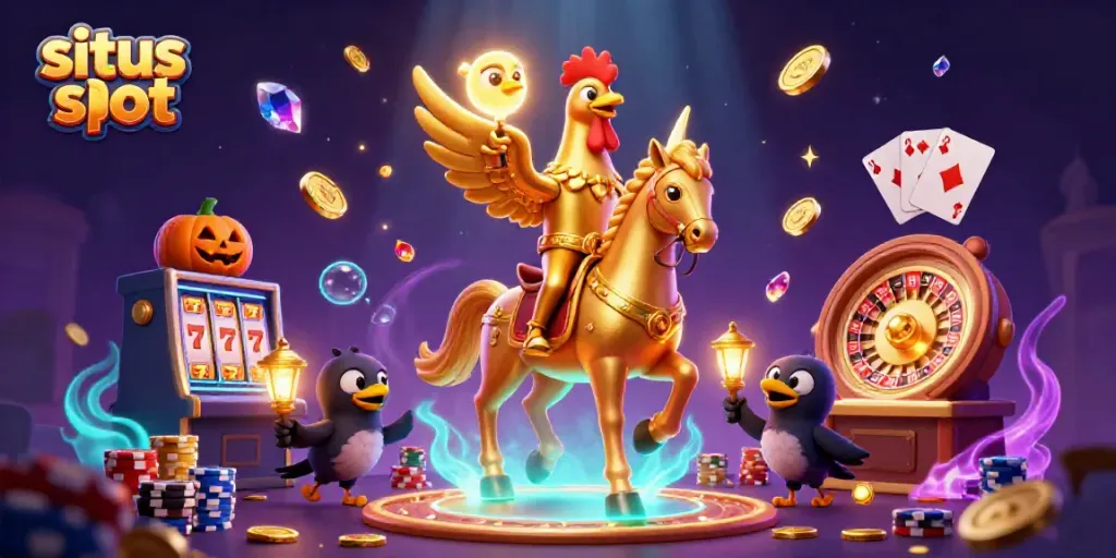 Experience thrilling situs slot adventure with vibrant characters and dynamic casino elements.