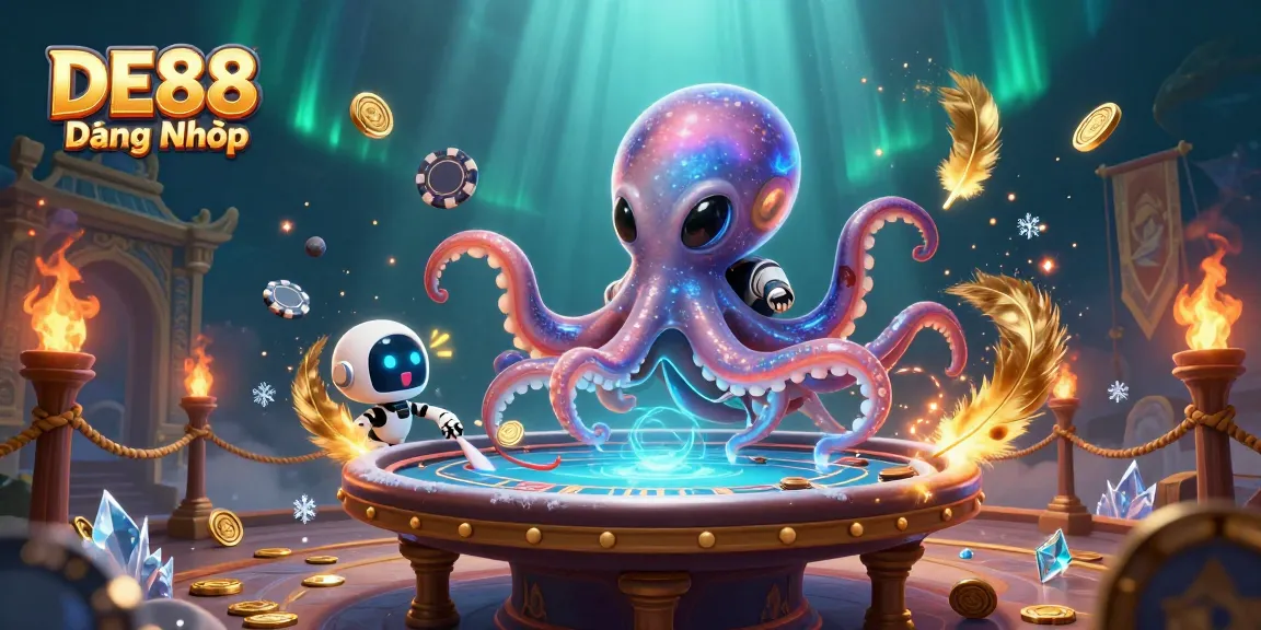 Engage with DE88 Đăng Nhập featuring an alien octopus at a holographic poker table