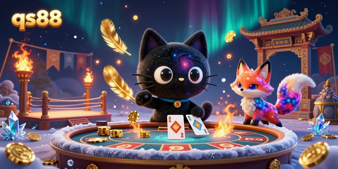 Enjoy the qs88 cosmic casino experience with a black hole cat and nebula fox pulling in golden chips.