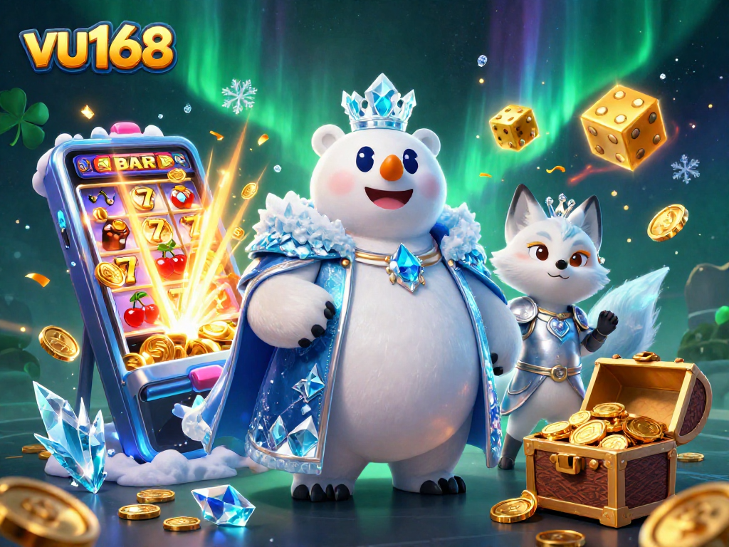 Experience the thrill of betting with vu168's dynamic online casino scene, featuring exciting game elements and vibrant characters.