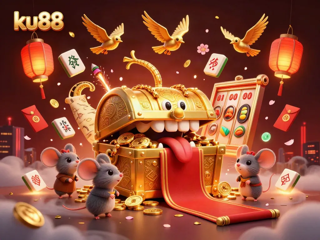 Engage with ku88's thrilling casino world featuring a treasure chest and more!