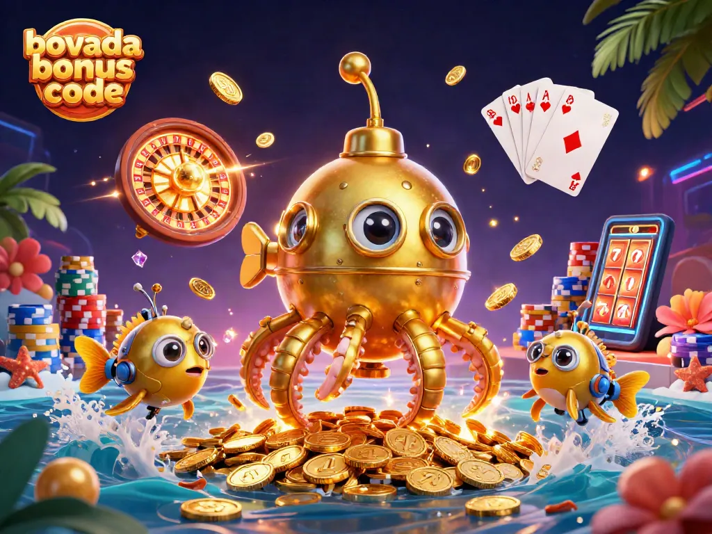 Winning with the latest bovada bonus code amidst a vibrant casino scene with golden treasures.