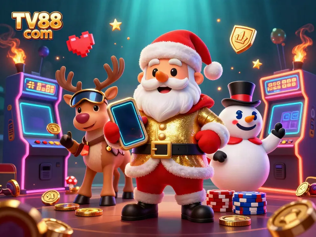 Experience excitement at TV88 com with Santa, reindeer, and snowman in a vibrant casino scene