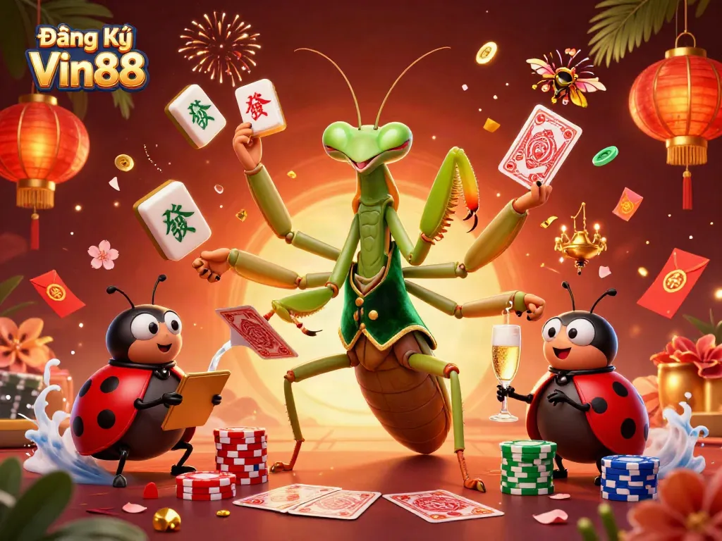 Engage in the excitement of Đăng Ký Vin88 as our colorful characters deal cards and pour champagne.