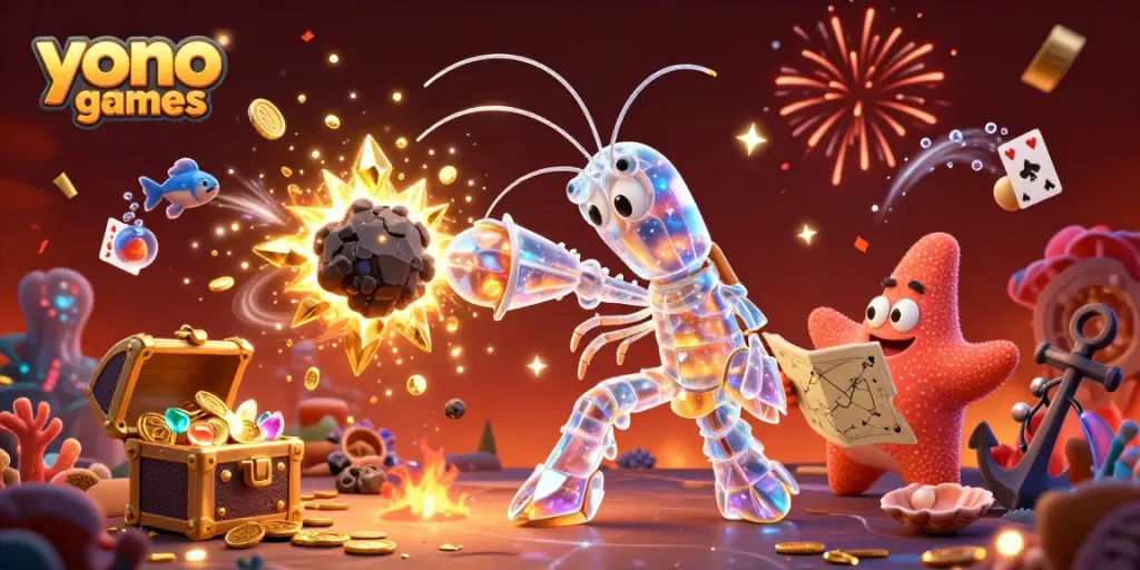 Experience the excitement of yono games with a vibrant, dynamic scene showcasing unique gaming elements amid an underwater celebration.