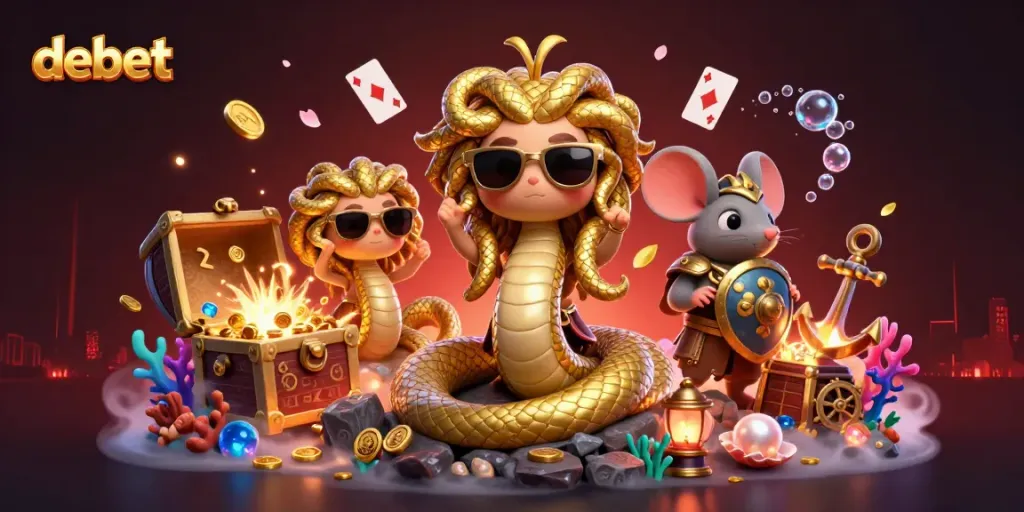 Engage in thrilling casino adventures with debet in this vibrant 3D illustration.