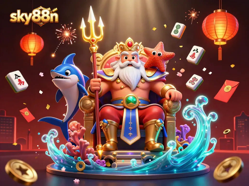 Experience thrilling gaming excitement at sky88n with Neptune and vibrant casino elements.