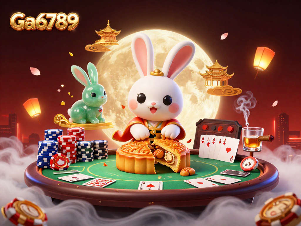 Engage with Ga6789's exciting moon rabbit poker scene, showcasing vibrant cards and chips