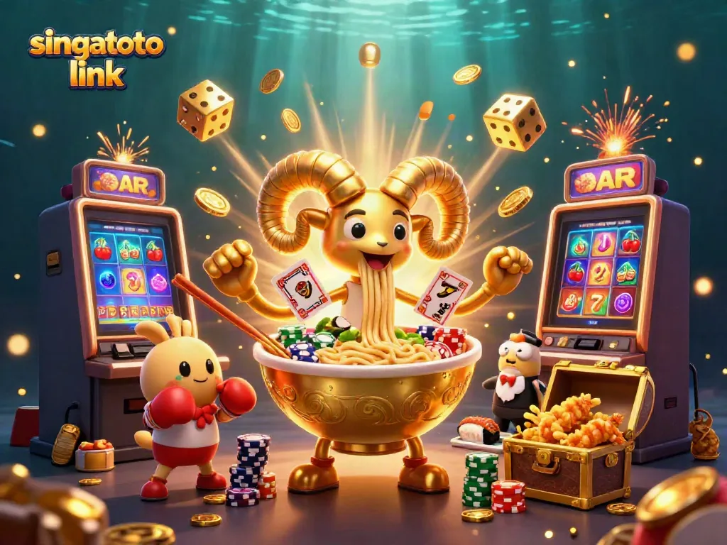Experience the excitement of the singatoto link with a vibrant 3D casino scene filled with character action.