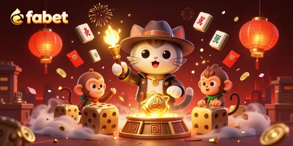 Engage in thrilling gameplay at fabet, where a cat archaeologist finds golden artifacts amidst rich casino elements.