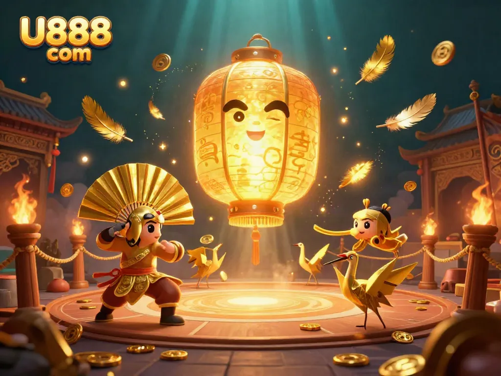 Experience the excitement of U888 com with animated spirits and casino elements in vibrant 3D illustration.