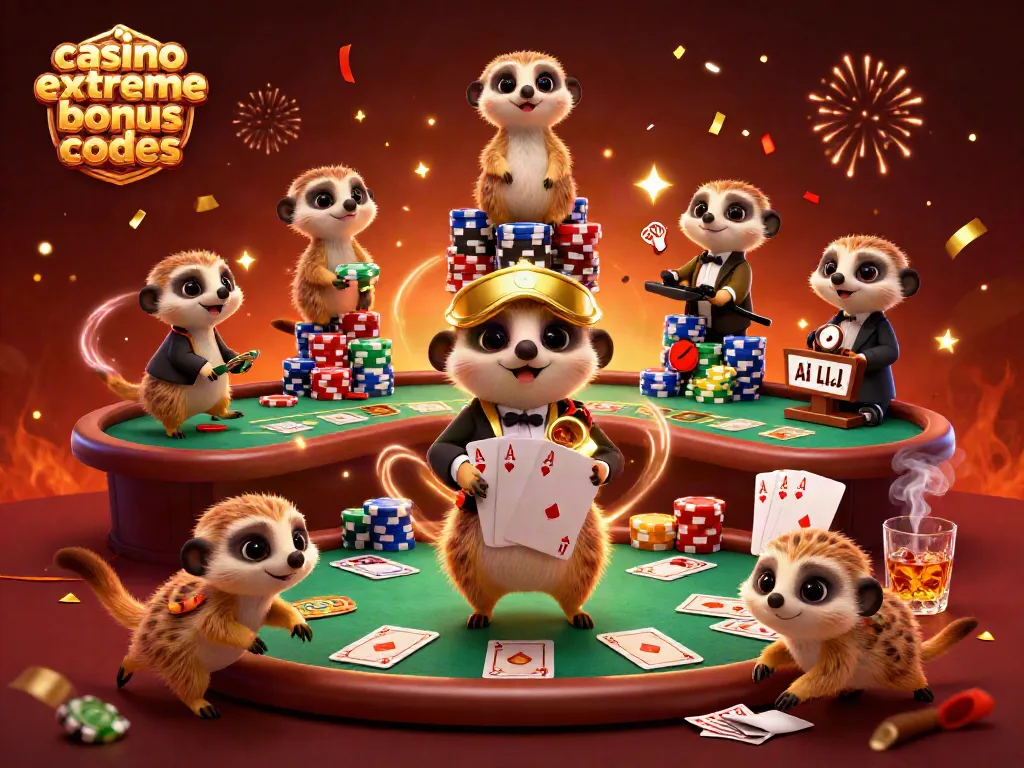 Engage with casino extreme bonus codes in this lively meerkat casino scene filled with dynamic action and colorful details.
