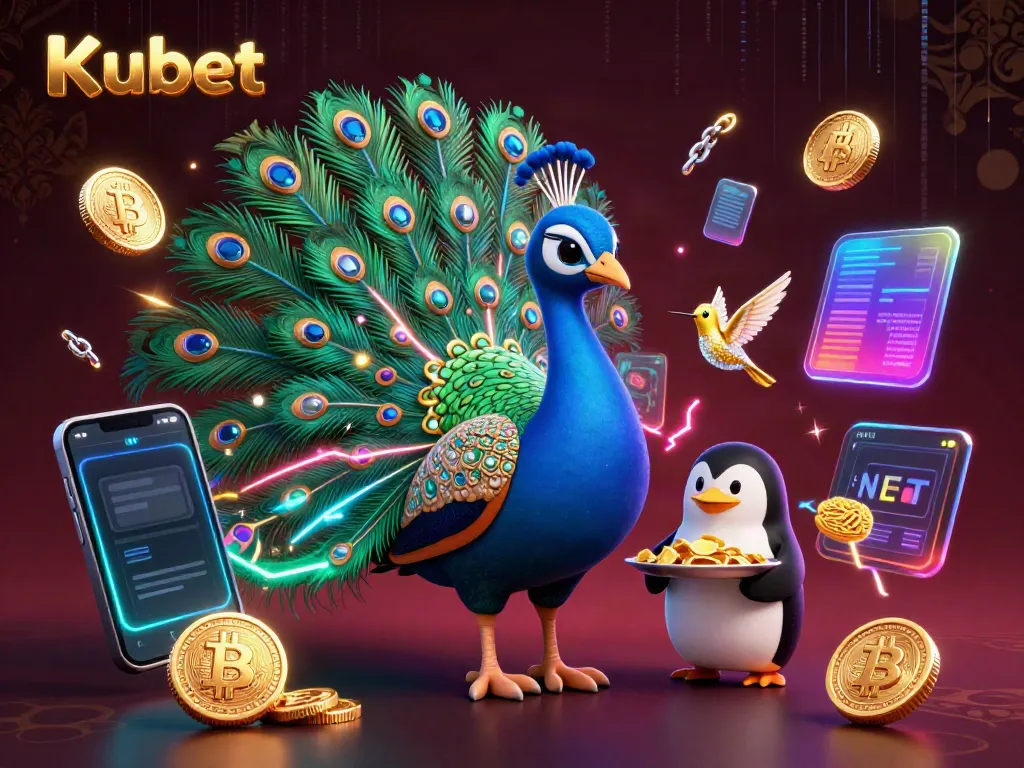 Kubet offers exciting gaming experiences with a luxurious 3D illustration showcasing vibrant peacock and rich casino elements.