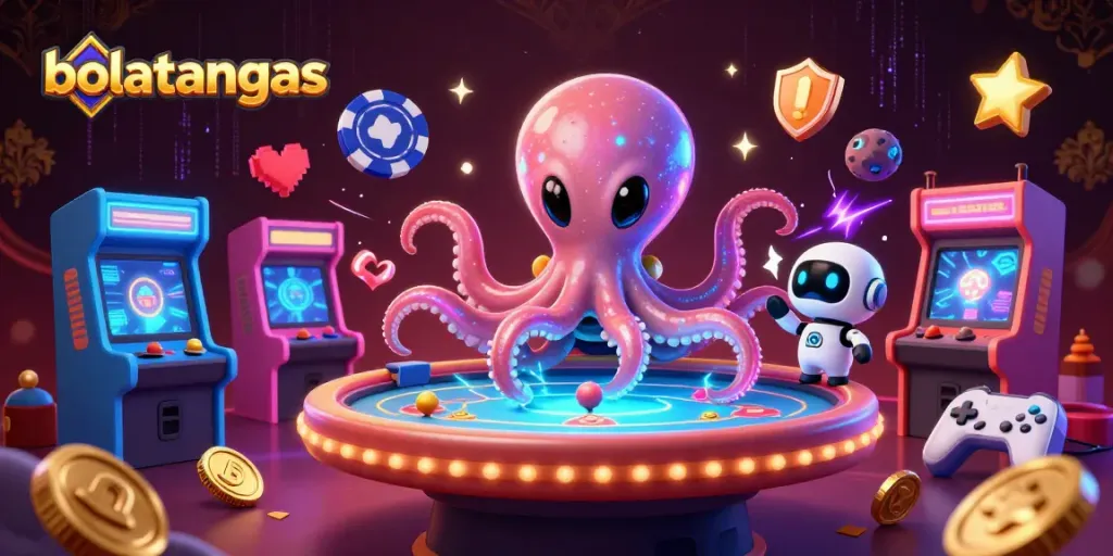 Experience bolatangkas intergalactic poker excitement with an alien octopus at a holographic table.