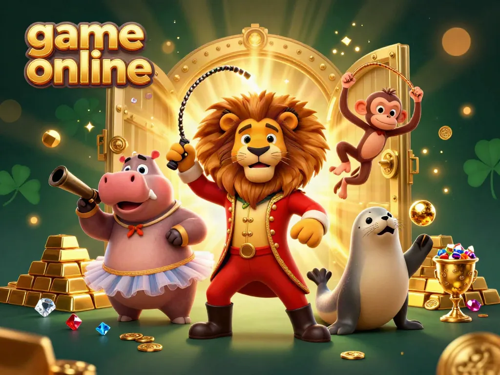 Experience thrilling game online action with 3D characters and sparkling treasures in a vibrant casino scene.