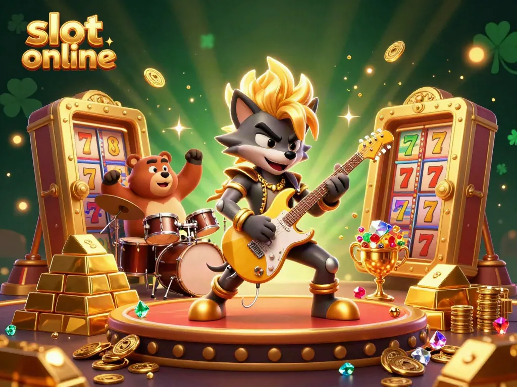 Engage in thrilling gameplay with the vibrant scene of slot online featuring dynamic characters and dazzling treasures.