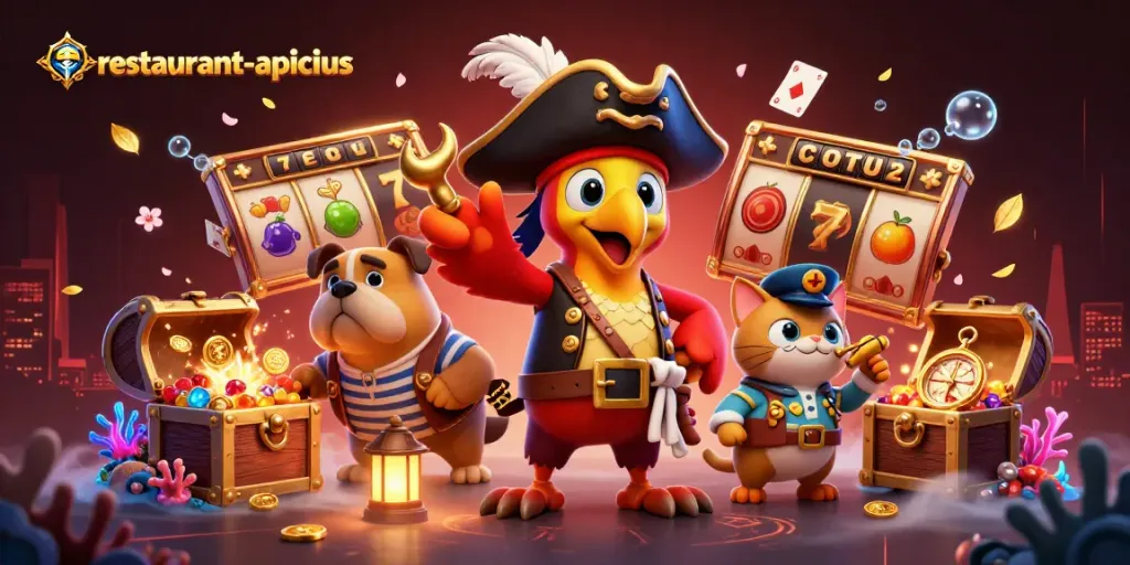 Engaging 3D illustration of restaurant-apicius pirate scene showcasing exhilarating slot gaming action