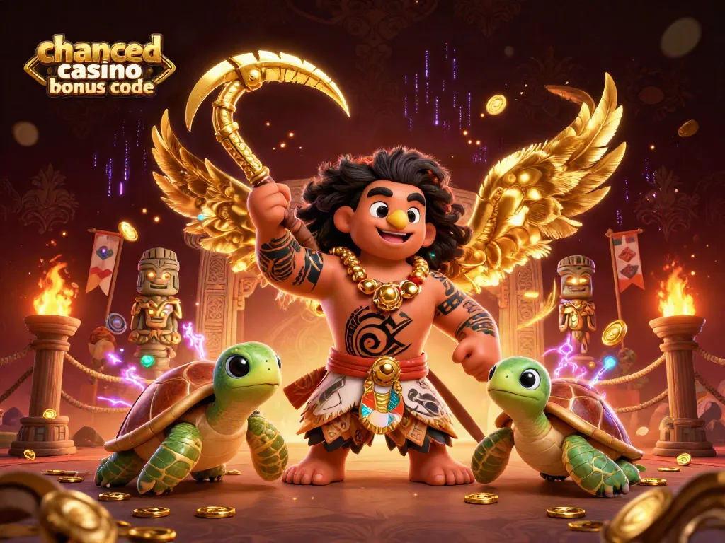Engage with Chanced Casino Bonus Code in this vibrant 3D casino scene featuring heroic characters.