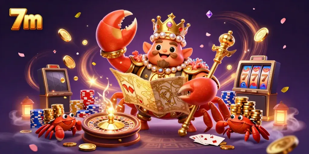 Experience the thrill of 7m betting with a golden crab emperor in a dynamic casino scene.