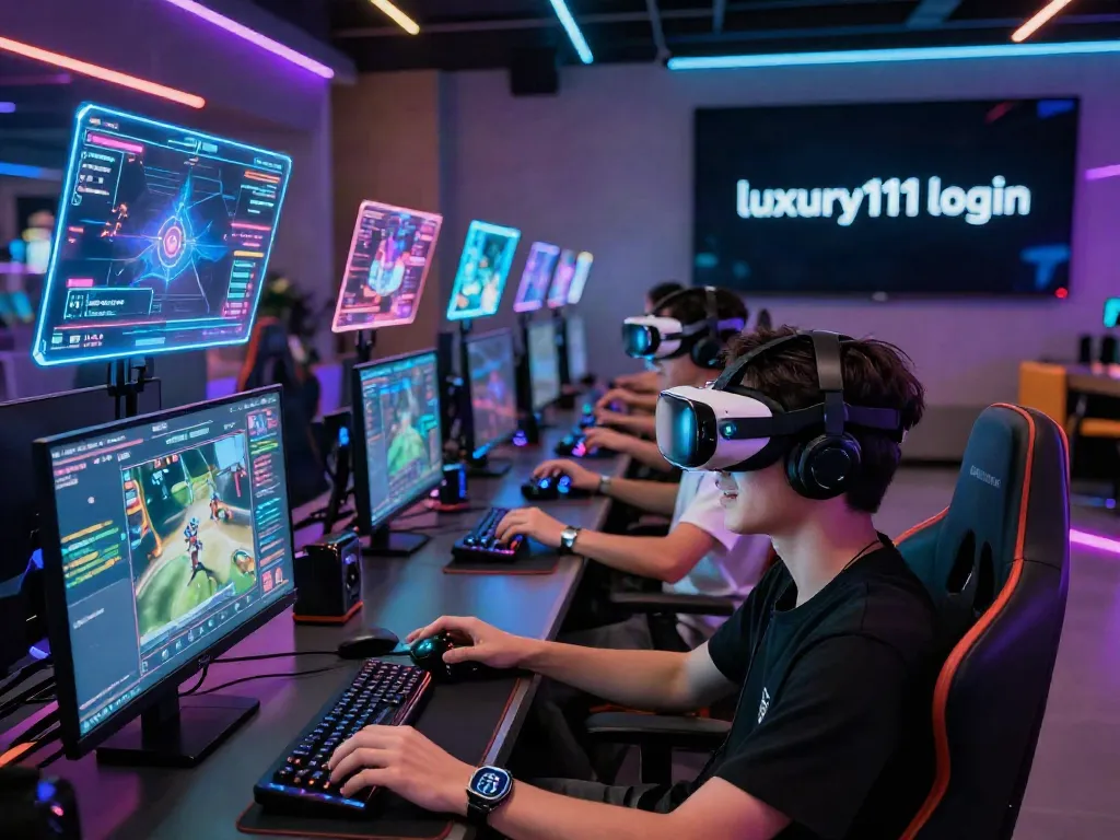Engaged gamers in a luxury111 login environment showcasing vibrant gaming arena.