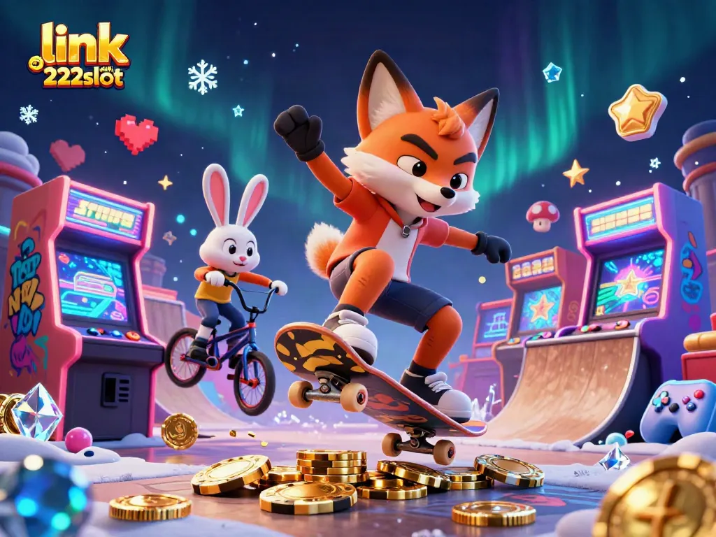 Beragam permainan di link alternatif 222slot dengan karakter kartun ceria dan elemen kasino menarik.