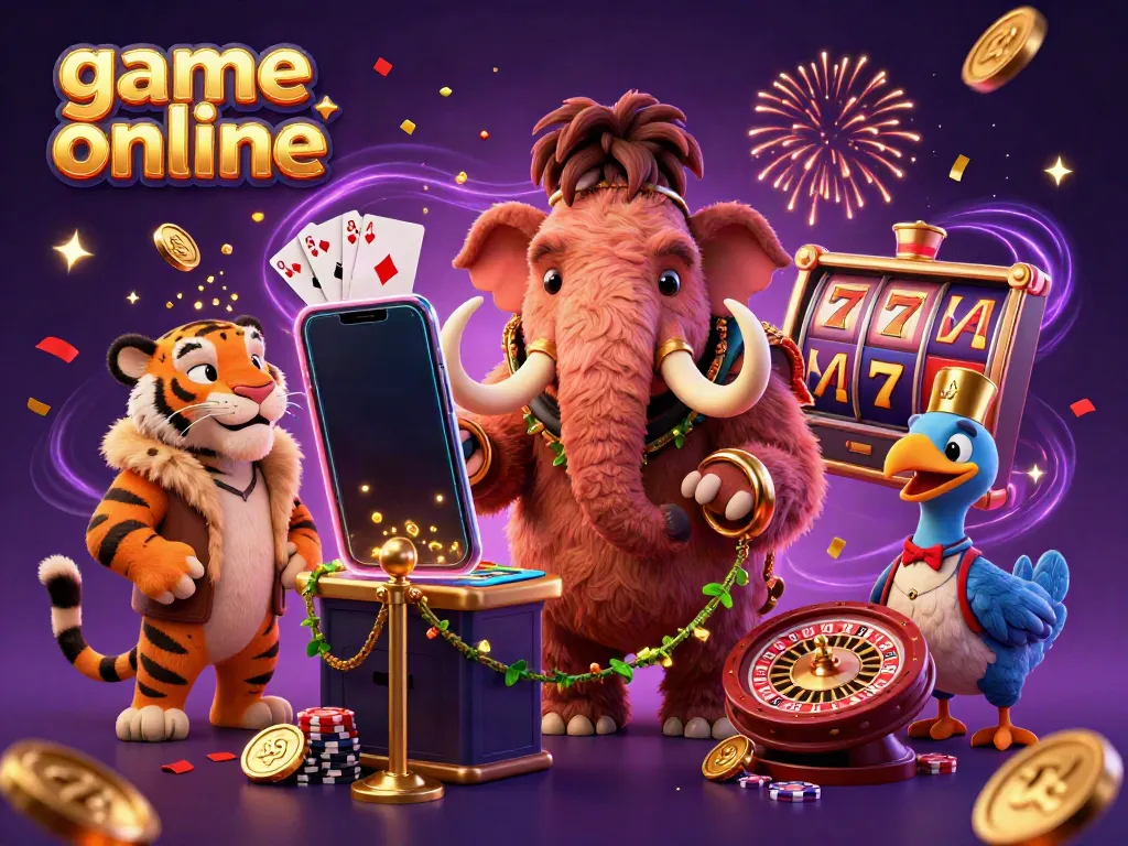 Engage with exciting game online experiences in this vibrant casino scene featuring a unique mix of characters.