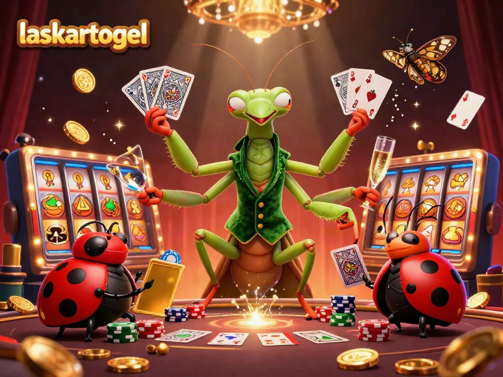 Engage in exciting casino action with laskartogel as the mantis sharp deals cards, creating a vibrant gaming atmosphere.