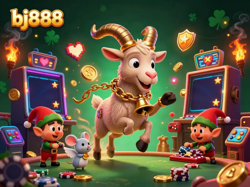 Experience the thrill of bj888 with a festive Krampus in a vibrant holiday-horror casino scene.