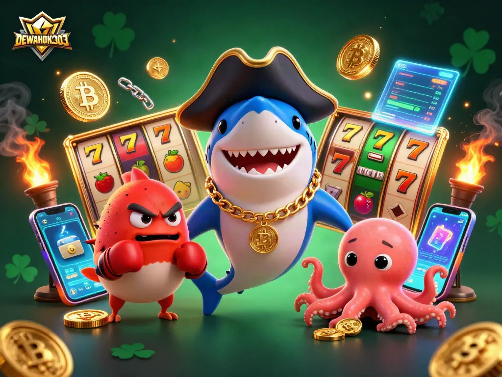 Permainan slot online di DEWAHOKI303 dengan karakter laut kartun dan koin emas.