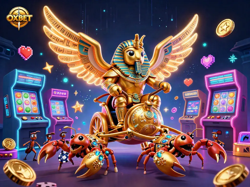 Engage in thrilling OXBET gaming adventures with vibrant 3D casino elements and characters.