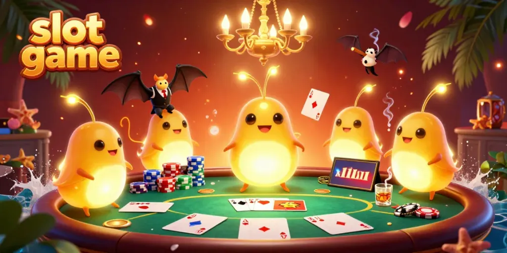 Experience the energetic slot game atmosphere with glowworms illuminating a lively casino.