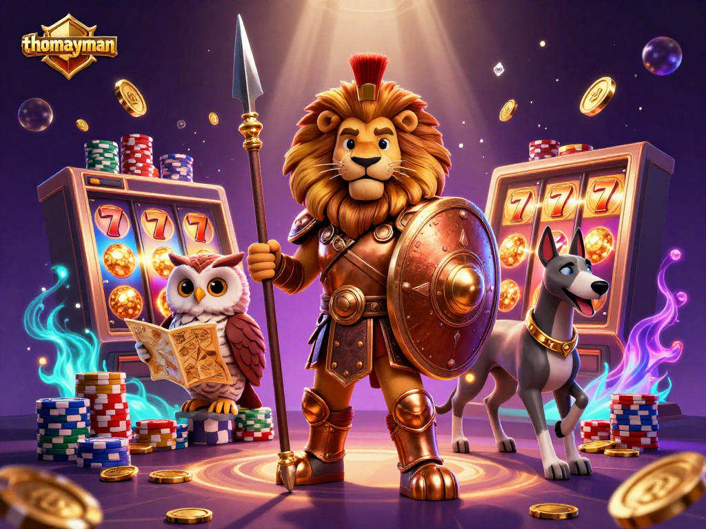 Engage with thomayman by spinning slot reels for jackpots and exciting wins in this vibrant scene.