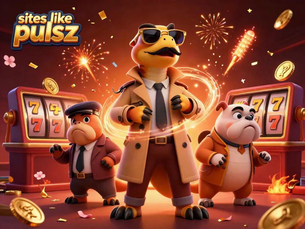 Play exciting games like Slots at sites like pulsz featuring raptors in a trench coat entering a VIP lounge.