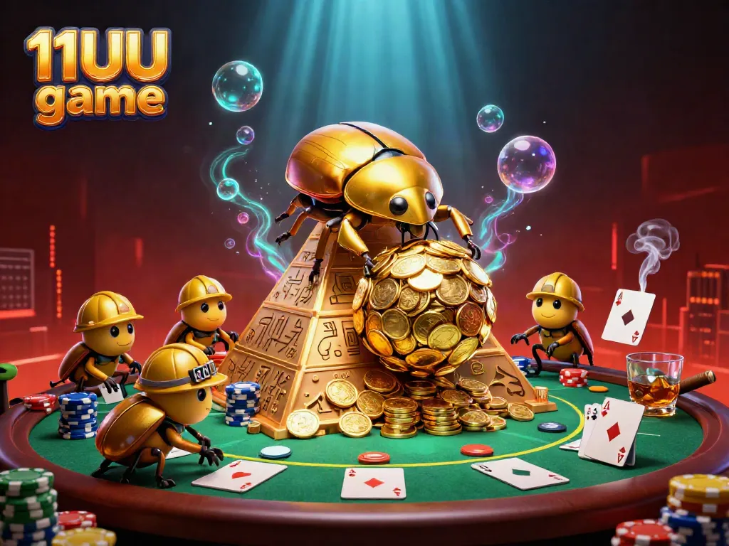 Experience the thrilling 11UU game with a vibrant 3D scene featuring golden coins and poker excitement.